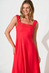 Red Cotton Linen Midi Dress by Nikolena